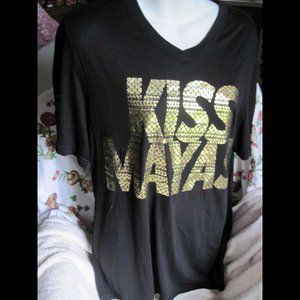 KISS MAYAS V Neck T Shirt Riviera Maya Mexico Gold Tee in Small Medium or Large